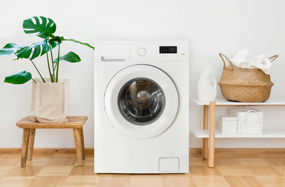 Clothes washing machine in laundry room interior