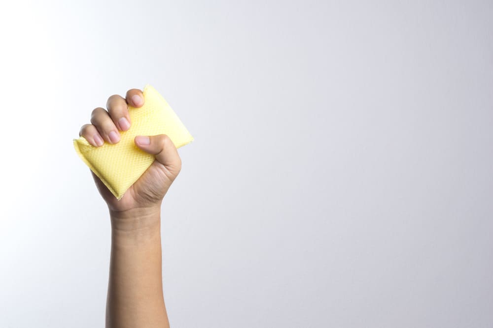 Hand holding a cleaning sponge